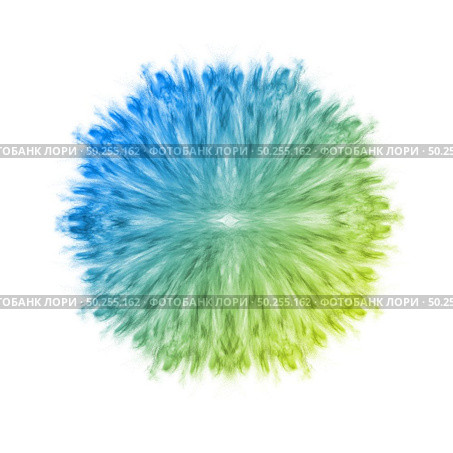 Powder or smoke symmetrical splash with duotone gradient colors on a white background, copy space.. Duotone smoke symmetrical explosion. Стоковое фото, агентство Ingram Publishing / Фотобанк Лори