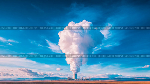 Power Plant Against Sky: Cloudscape Over Facility. Стоковое AI-изображение, AI-художник Данила Большаков / Фотобанк Лори