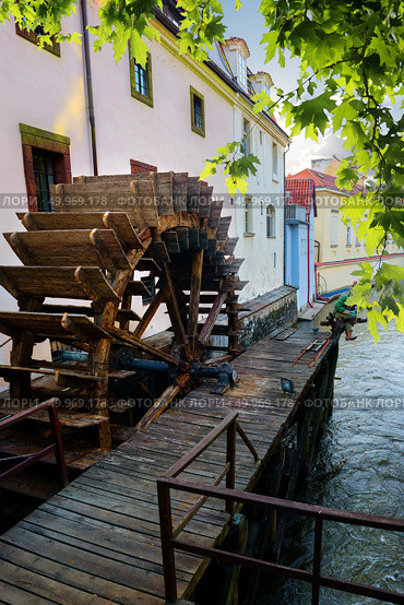 Prague wooden water mill near maple tree. Стоковое фото, агентство Ingram Publishing / Фотобанк Лори
