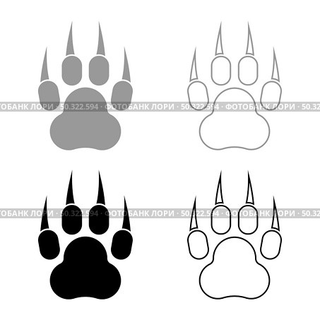 Print paw wild animal with claw track footprint predatory pawprint set icon grey black color vector illustration flat style simple image. Print paw wild animal with claw track footprint predatory pawprint set icon grey black color vector illustration flat style image. Стоковая иллюстрация, агентство Ingram Publishing / Фотобанк Лори