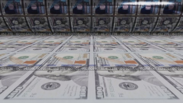 Printing press machine producing 100 dollar bills in a monetary printing factory. Стоковое видео, видеограф Олег Грач / Фотобанк Лори