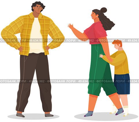 Problem and conflict in family, fight and arguing, quarreling over child, parenting differences. Angry parents swearing. Unhappy boy teenager. Dispute man and woman. Toxic relationships between people. Problems and conflict in family, fight and arguing, quarreling over child, parenting differences. Стоковая иллюстрация, агентство Ingram Publishing / Фотобанк Лори