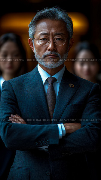 Professional Confidence: A portrait of a determined business leader with strong leadership presence, conveying experience and trustworthiness. Стоковое AI-изображение, AI-художник Данила Большаков / Фотобанк Лори