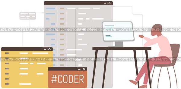 Programmer coding at laptop. Software developer work with business project structures and systems, analyzing data. Program development, programming concept. A man creates program code on computer. Programmer coding at laptop. Software developer work with business project structure, programming. Стоковая иллюстрация, агентство Ingram Publishing / Фотобанк Лори