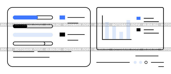 Progress bars and bar chart on white digital interface displaying data trends and performance metrics. Ideal for business reports, presentations, data analysis, dashboards, analytics, project. Data Visualization with Progress Bars and Bar Chart for Performance Analysis. Стоковая иллюстрация, агентство Ingram Publishing / Фотобанк Лори