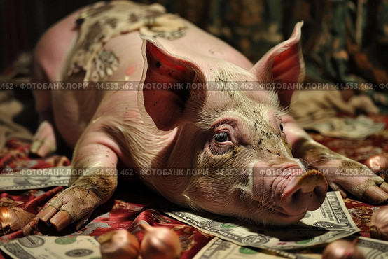 Prosperous piggy, wealth and abundance concept. Стоковое AI-изображение, AI-художник Иван Рябоконь / Фотобанк Лори