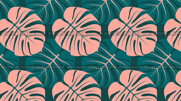 Прямоугольный фон с узором из листьев монстеры. Rectangular background with two-color monstera leaf pattern. Редакционная иллюстрация, иллюстратор Ирина Щербакова / Фотобанк Лори