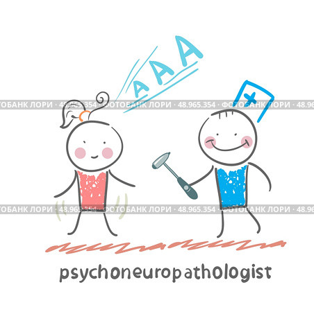 psychoneuropathologist  check the patient's nerves. Fun cartoon style illustration. The situation of life. Стоковая иллюстрация, агентство Ingram Publishing / Фотобанк Лори