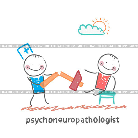 psychoneuropathologist  with a broken hammer after checking the patient's nerves. Стоковая иллюстрация, агентство Ingram Publishing / Фотобанк Лори