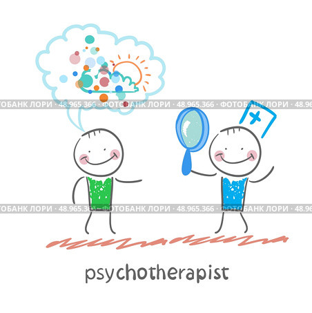 psychotherapist  looking through a magnifying glass on a patient who dreams. Стоковая иллюстрация, агентство Ingram Publishing / Фотобанк Лори
