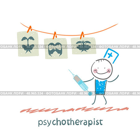 psychotherapist  shows a picture test and standing with syringe. Стоковая иллюстрация, агентство Ingram Publishing / Фотобанк Лори