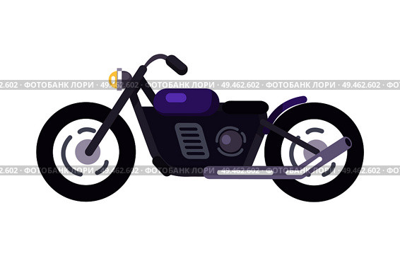 Purple scooter design with exhaust pipe, motorized modern motorbike model, vehicle for ride to work, vector illustration stylish bike icon isolated. Purple Scooter Design Motorized Motorbike Icon. Стоковая иллюстрация, агентство Ingram Publishing / Фотобанк Лори
