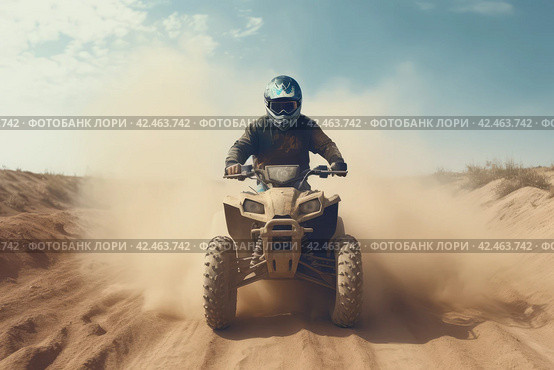 Quad bike dust cloud. Generate Ai. Стоковое AI-изображение, AI-художник Иван Рябоконь / Фотобанк Лори
