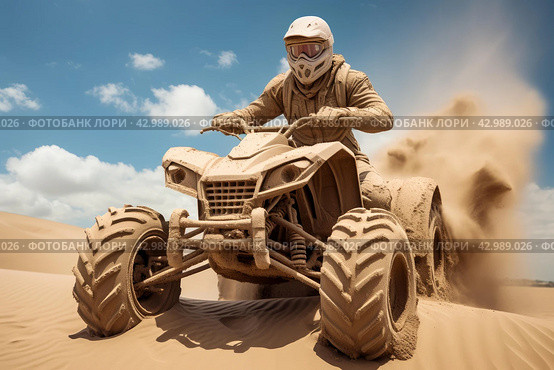 Quad bike sand. Generate Ai. Стоковое AI-изображение, AI-художник Иван Рябоконь / Фотобанк Лори