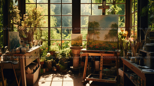 quaint painter house ai generated. Стоковое AI-изображение, AI-художник Vectorwin / Фотобанк Лори