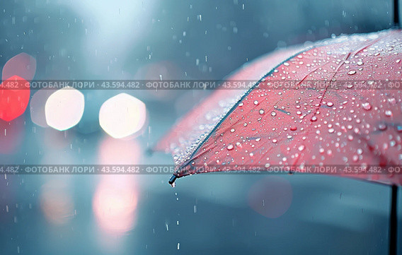 Rain Drops on Umbrella. Стоковое AI-изображение, AI-художник Юлия Гапеенко / Фотобанк Лори