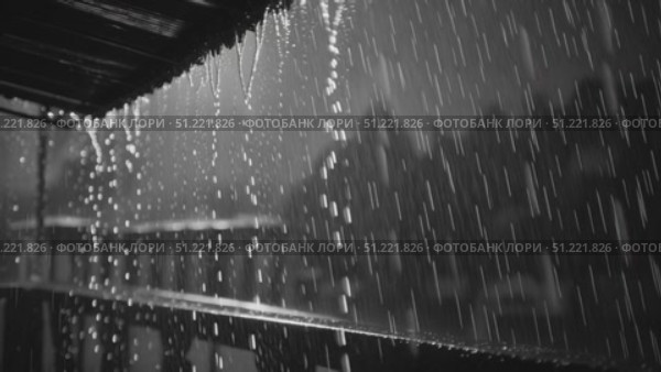 Raindrops streaming down architectural roof edge, generating dynamic water pattern with dramatic grayscale texture and soft focus background. Стоковое AI-видео, аниматор Юрий Поздников / Фотобанк Лори