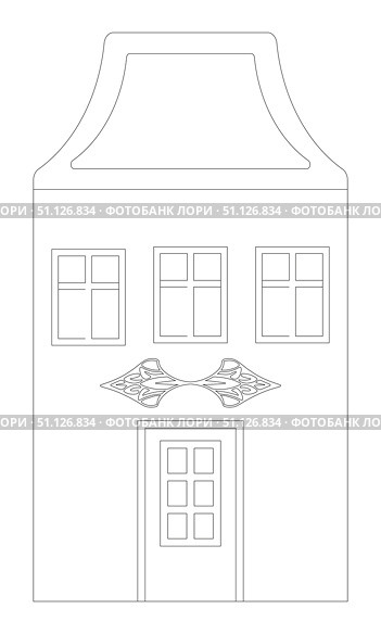 Rasterized copy coloring page medieval house isolated on white background, cutout ready. Стоковая иллюстрация, иллюстратор Елена  Попкова / Фотобанк Лори