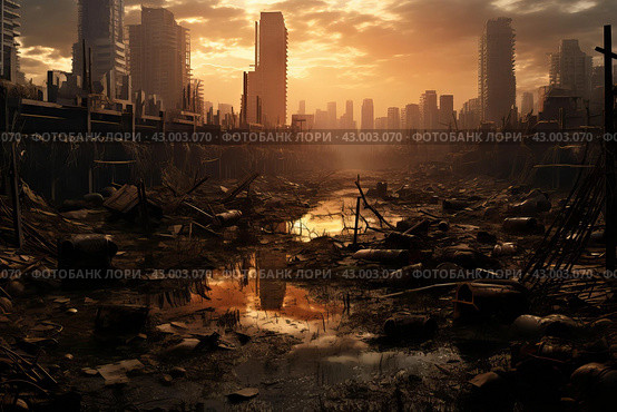 Ravaged Post apocalyptic city. Generate Ai. Стоковое AI-изображение, AI-художник Иван Рябоконь / Фотобанк Лори