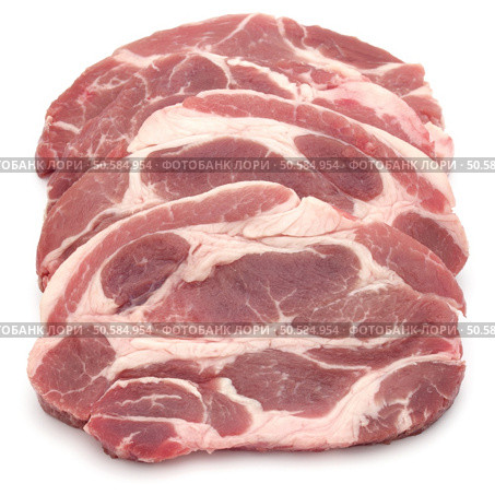 Raw pork chop meat isolated on white background cutout. Стоковое фото, агентство Ingram Publishing / Фотобанк Лори