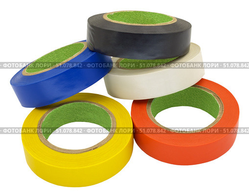 Разноцветная изоляционная лента для изоляции электрических проводов. Insulating tape to insulate of electrical wires. Стоковое фото, фотограф Татьяна Д / Фотобанк Лори