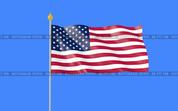 Развевающийся флаг США на фоне неба. Рендер, 3-D модель. Стоковая иллюстрация, иллюстратор Александр Селин / Фотобанк Лори