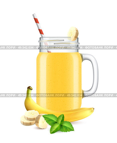 Realistic jar cocktail smoothie composition with isolated image of glass filled with fruit juice syrup mixture vector illustration. Стоковая иллюстрация, агентство Ingram Publishing / Фотобанк Лори
