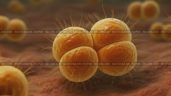 Реалистичная анимация бактерии Neisseria meningitidis под электронным микроскопом — возбудителя менингита, опасного воспаления оболочек головного и спинного мозга. Стоковое AI-видео, аниматор Денис Костров / Фотобанк Лори