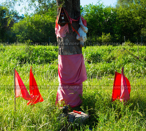 Red flags in honor of Gauchito Gil, Argentina. Стоковое фото, фотограф Яков Филимонов / Фотобанк Лори