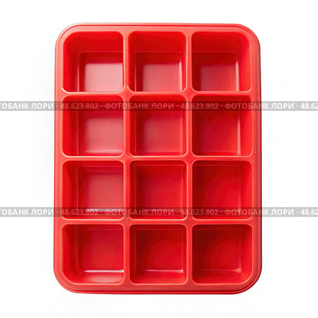 Red Ice Tray With Compartments. Generative AI. Стоковое AI-изображение, AI-художник Roman Zavorotny / Фотобанк Лори