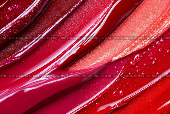 Red liquid lipstick background. Abstract glossy magenta backdrop. Beauty pattern. Smear of lip gloss for design projects. Swatch of saturated fluid blush, tint, rouge. Beauty industry, cosmetics. Стоковое AI-изображение, AI-художник Марина Демидюк / Фотобанк Лори