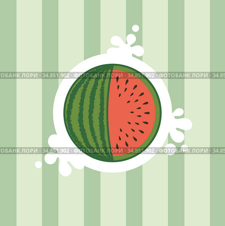 Red ripe watermelon vector isolated on green background. Стоковое фото, фотограф Эльвира Рахманова / Фотобанк Лори