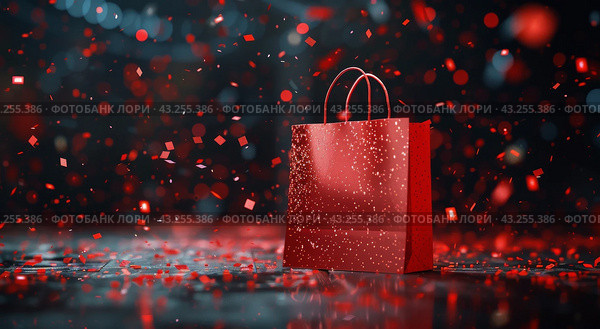 Red Shopping Bag on Table. Стоковое AI-изображение, AI-художник Юлия Гапеенко / Фотобанк Лори