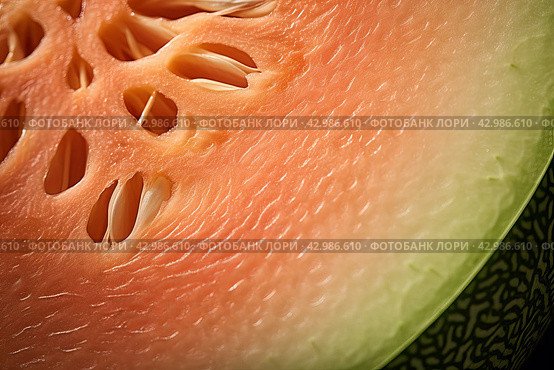 Refreshing Melon half closeup. Generate Ai. Стоковое AI-изображение, AI-художник Иван Рябоконь / Фотобанк Лори