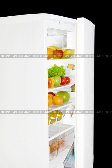 Refrigerator filled with fruit and other useful meal. Healthy food. Стоковое фото, агентство Ingram Publishing / Фотобанк Лори