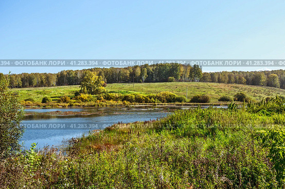 Река Ача осенью. Село Корнилово, Болотнинский район, Новосибирская область, Западная Сибирь России. (2023 год). Стоковое фото, фотограф Евгений Мухортов / Фотобанк Лори