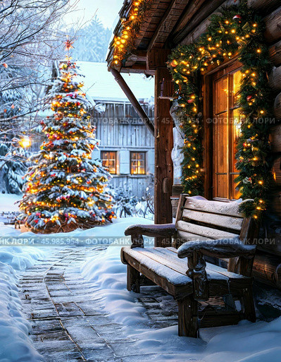 Relaxing on a winter day in a village house. Winter landscape. Стоковое AI-изображение, AI-художник Сергей Елизарьев / Фотобанк Лори