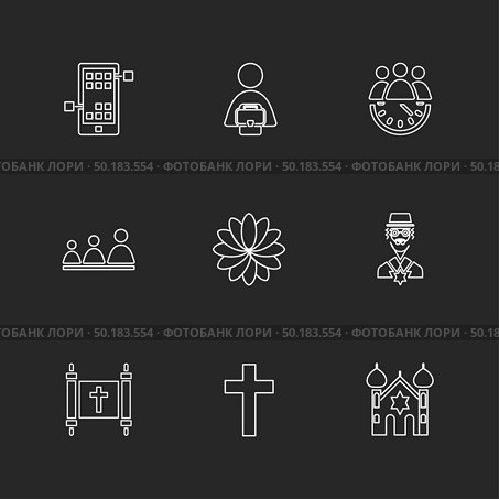 religion , networks , team , science , share , networking , islam , jesus , christan , god , father , islam , prayer , cross , technology , maths , icon, vector, design,  flat,  collection, style, creative,  icons. Стоковая иллюстрация, агентство Ingram Publishing / Фотобанк Лори