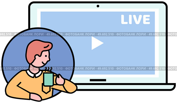 Remote broadcast program for electronic devices. Application for watching video via Internet. Website for blogging, streaming online. Video recording live broadcast, stream, vlog for gadgets. Broadcast program for electronic devices. Application for watching and recording video via Internet. Стоковая иллюстрация, агентство Ingram Publishing / Фотобанк Лори