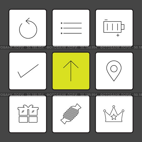 reset , menu , battery , user interface icons , arrows , navigation , wifi , internet , technology , apps , icon, vector, design,  flat,  collection, style, creative,  icons. Стоковая иллюстрация, агентство Ingram Publishing / Фотобанк Лори
