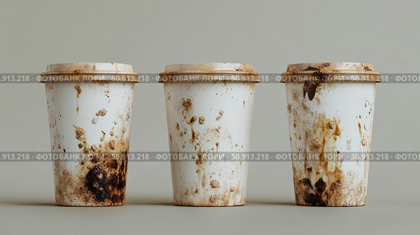 residue dirty coffee cups ai generated. Стоковое AI-изображение, AI-художник Vectorwin / Фотобанк Лори