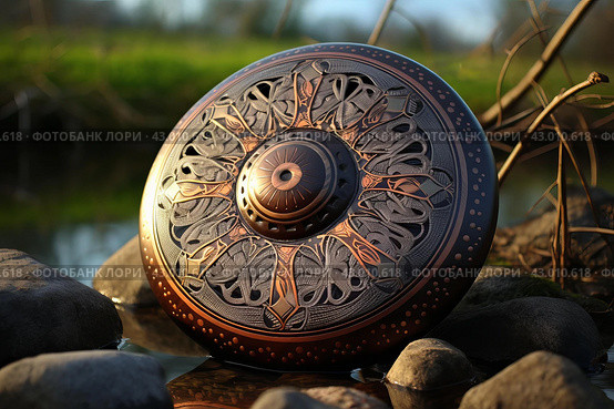 Resonant Steel tongue drum. Generate Ai. Стоковое AI-изображение, AI-художник Иван Рябоконь / Фотобанк Лори