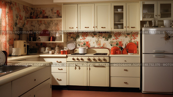 retro outdated kitchen ai generated. Стоковое AI-изображение, AI-художник Vectorwin / Фотобанк Лори