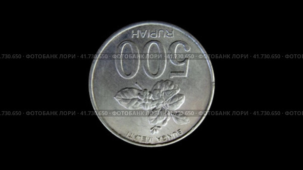 Реверс монеты 500 рупий, Индонезия. Rotating reverse of Indonesia coin 500 rupees 2003, isolated in black background. Close up view. Стоковая анимация, аниматор Александр Кузнецов / Фотобанк Лори