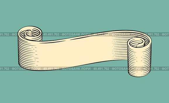 Ribbon swirl colorless banner with scrolled ends. Monochrome sketch outline of stripe drawn with pencil. Closeup of grey band for text sample vector. Ribbon Swirl Colorless Banner Vector Illustration. Стоковая иллюстрация, агентство Ingram Publishing / Фотобанк Лори