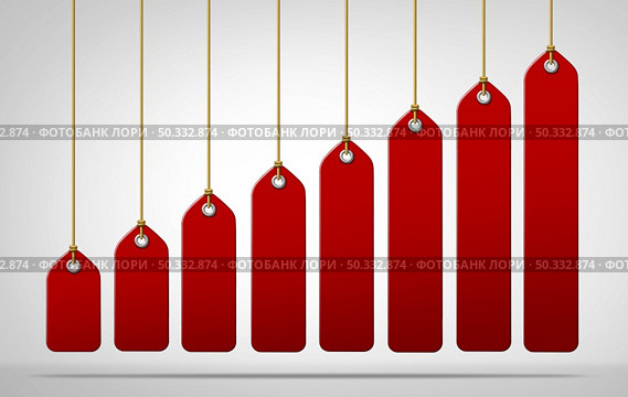 Rising prices and increasing cost of living as inflation or hyperinflation that increases the price of goods and services as a price tag label financial chart with 3D illustration elements. Стоковое фото, агентство Ingram Publishing / Фотобанк Лори