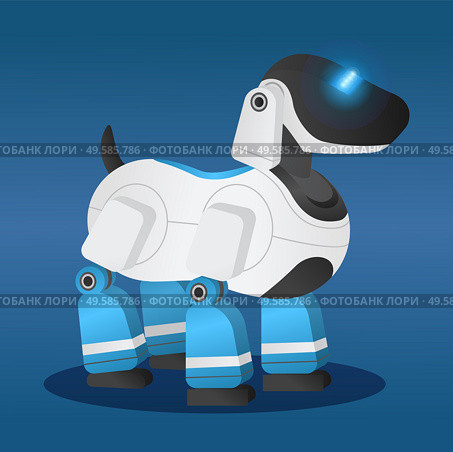 Robotic dog, innovative robot model. Futuristic pet with artificial intelligence. Friendly puppy wagging tail. Programmed canine, bot or toy. Electronic device, mechanic model vector in isometric. Futuristic Dog Robot Realistic Puppy Cyborg Vector. Стоковая иллюстрация, агентство Ingram Publishing / Фотобанк Лори