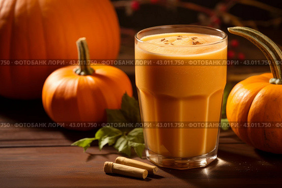 Robust Pumpkin healthy drink glass. Generate Ai. Стоковое AI-изображение, AI-художник Иван Рябоконь / Фотобанк Лори