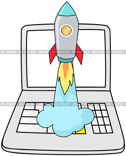 Rocket, startup symbol on laptop. Start of project, launch new plan, work with computer concept. Planning strategy, launching idea with digital technology. Work with online business development. Rocket, startup symbol on laptop. Start of project, launch new plan, work with computer concept. Стоковая иллюстрация, агентство Ingram Publishing / Фотобанк Лори