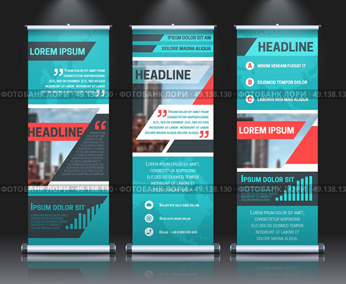 Rollup banners template. Rollup banners template with business presentation design template vector illustration. Стоковая иллюстрация, агентство Ingram Publishing / Фотобанк Лори